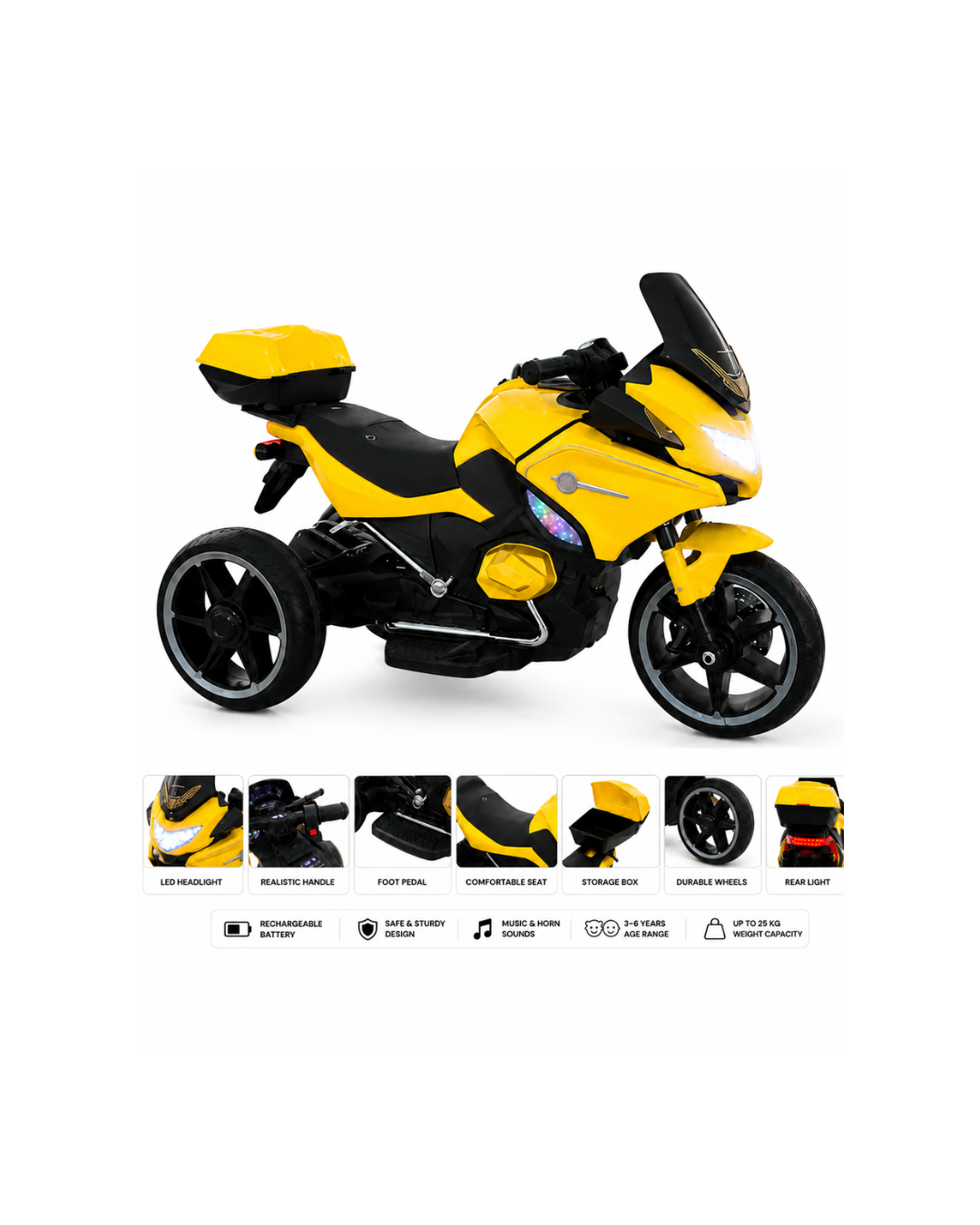 Kids Electric Ride-On Motorcycle Trike with Lights & Music