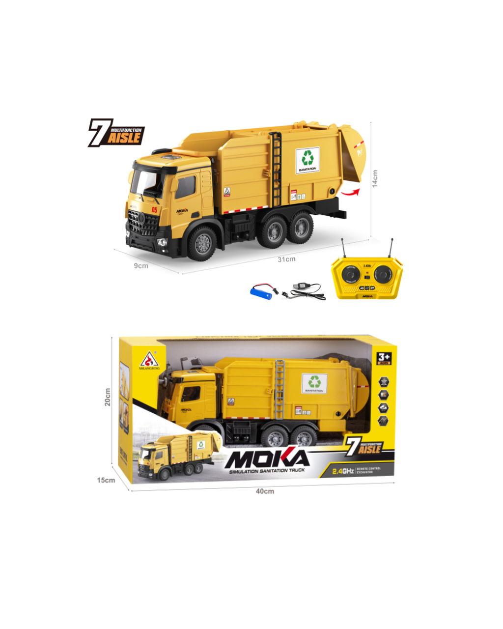 Remote Control Garbage Truck Toy with 7-Channel Control