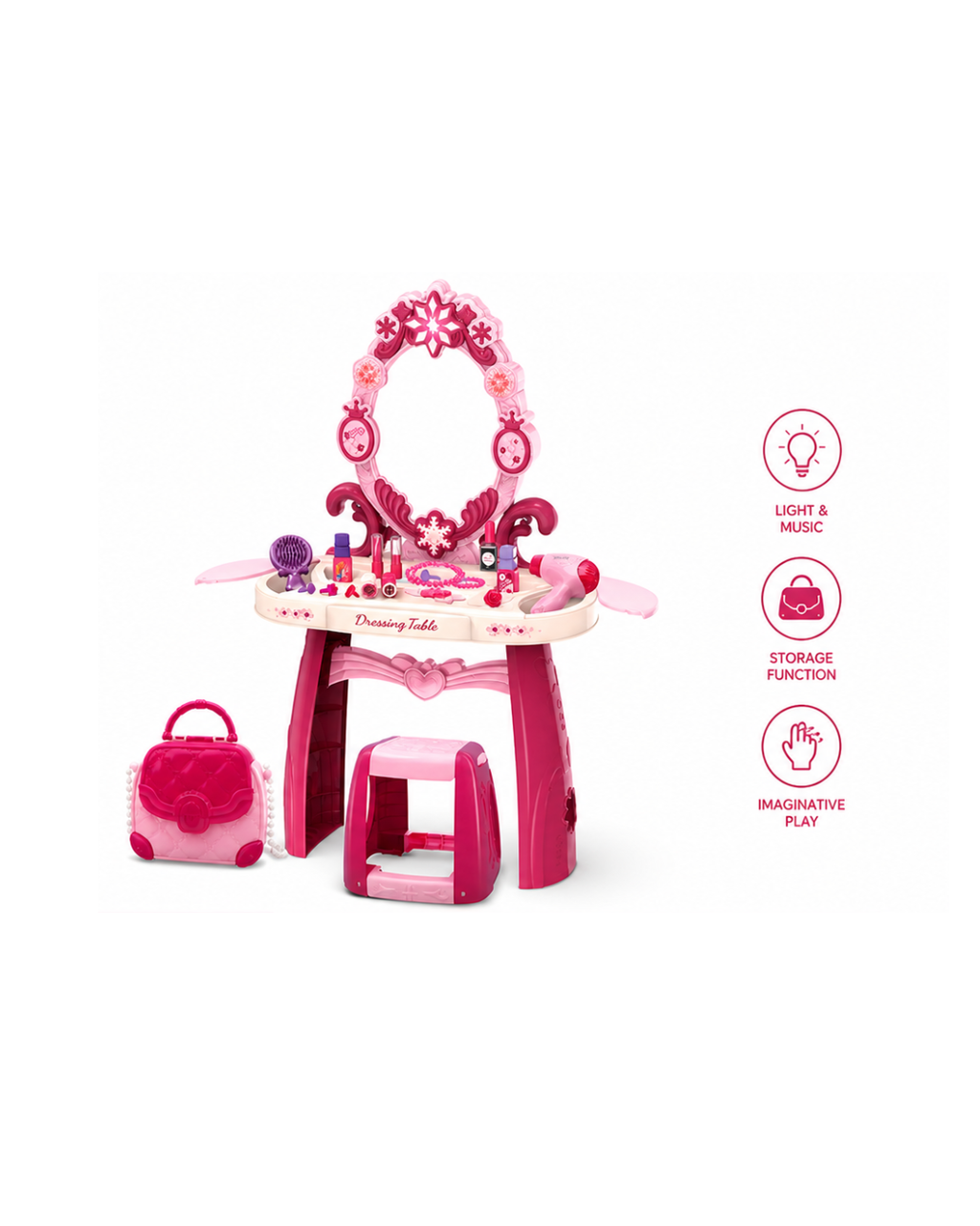 Kids Princess Dressing Table Set with Light & Music – 33PCS Makeup Play Set