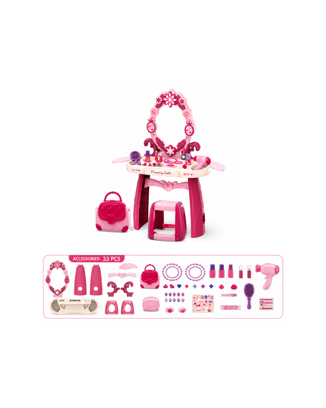 Kids Princess Dressing Table Set with Light & Music – 33PCS Makeup Play Set