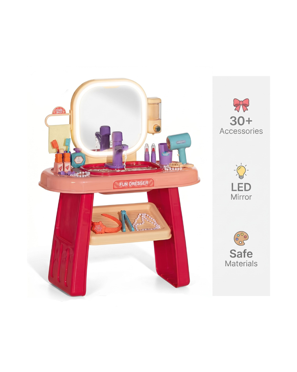 Kids Vanity Dresser Makeup Table Set with Light & Accessories