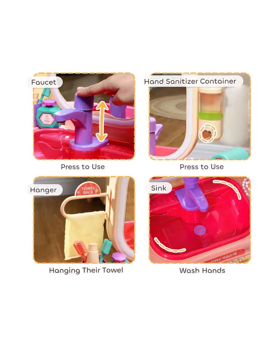 Kids Vanity Dresser Makeup Table Set with Light & Accessories