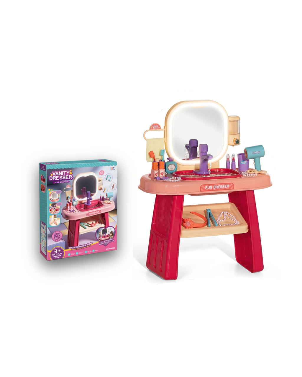 Kids Vanity Dresser Makeup Table Set with Light & Accessories