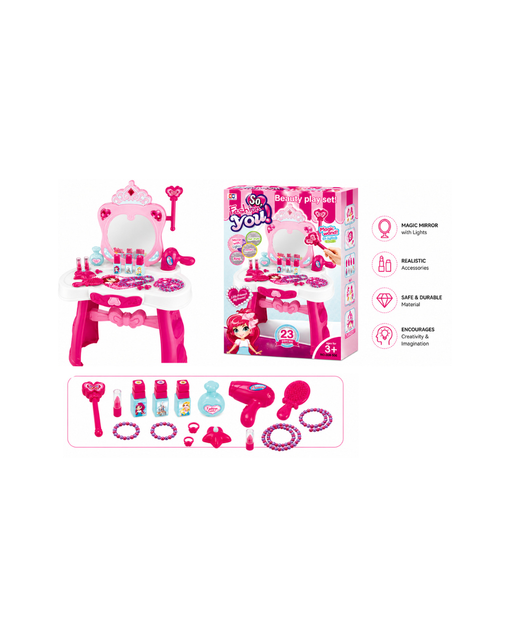 Kids Beauty Play Set Dressing Table with Magic Mirror & Accessories