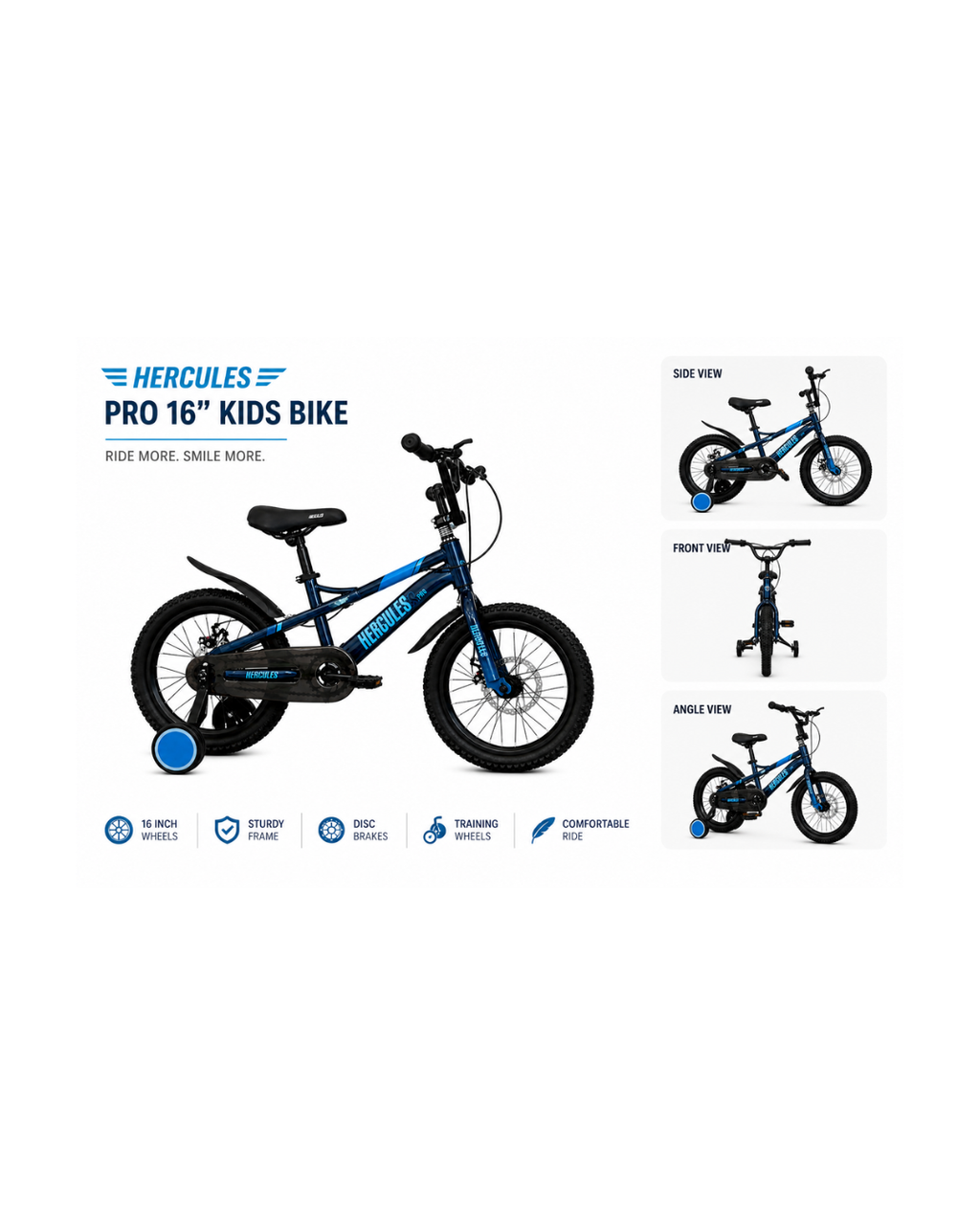 Hercules Pro 16” Kids Bicycle with Training Wheels & Disc Brakes