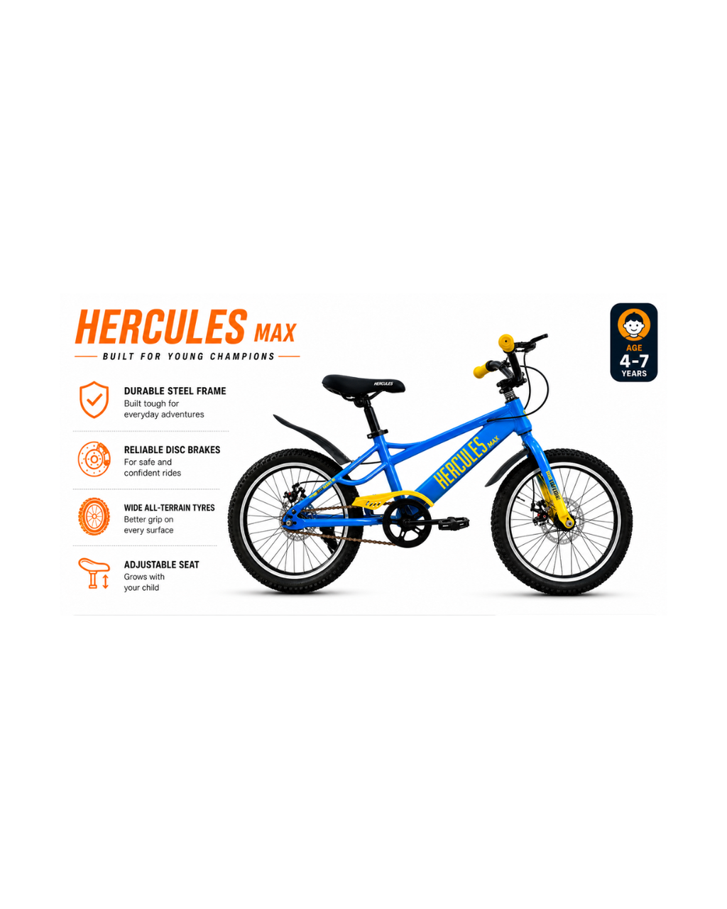 Hercules Max 20” Kids Bicycle with Disc Brakes
