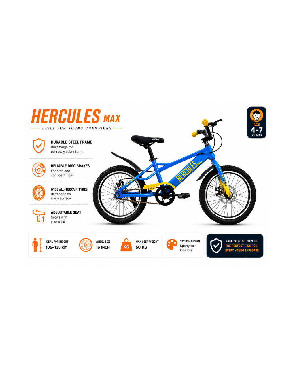 Hercules Max 20” Kids Bicycle with Disc Brakes