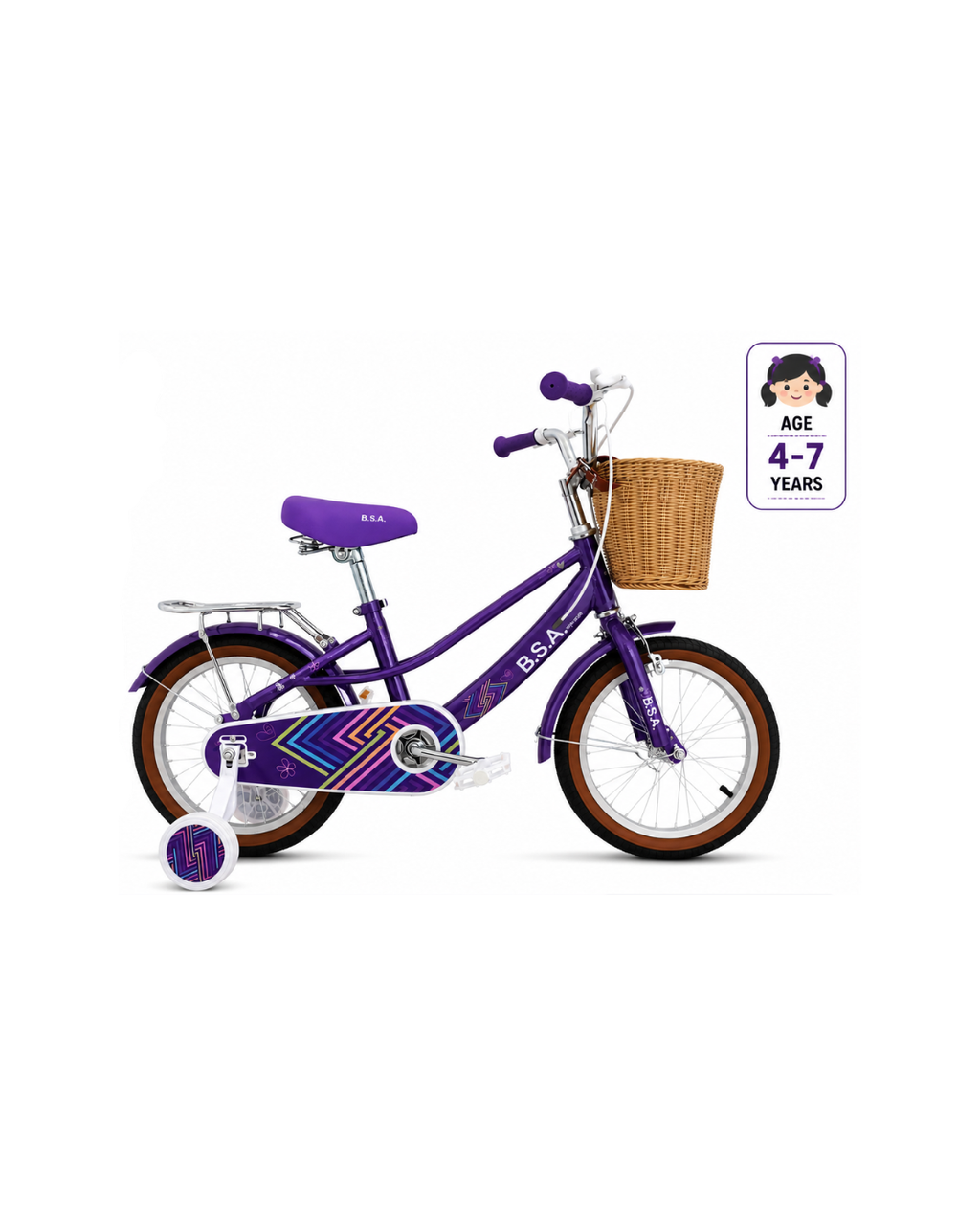 B.S.A. 16” Kids Bicycle with Basket & Training Wheels