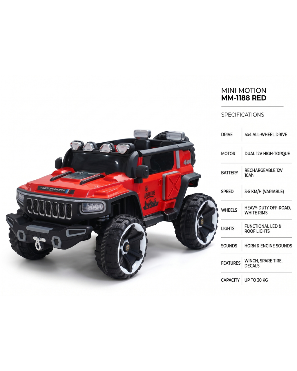 Mini Motion MM-1188 Kids Ride-On SUV – 4x4 All-Wheel Drive, 12V Battery Powered