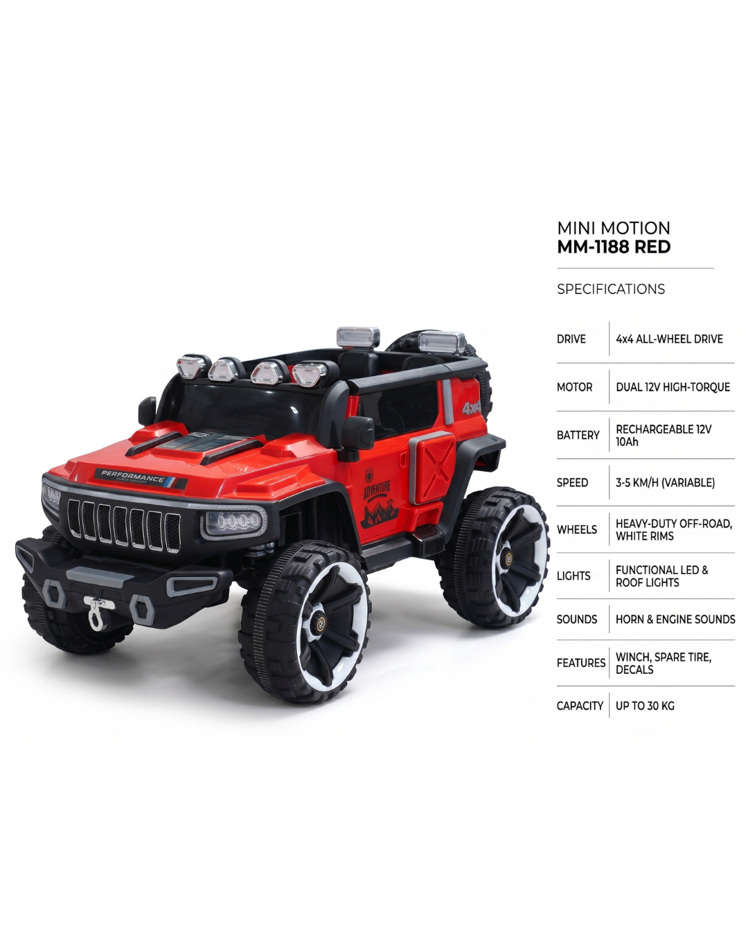 Mini Motion MM-1188 Kids Ride-On SUV – 4x4 All-Wheel Drive, 12V Battery Powered