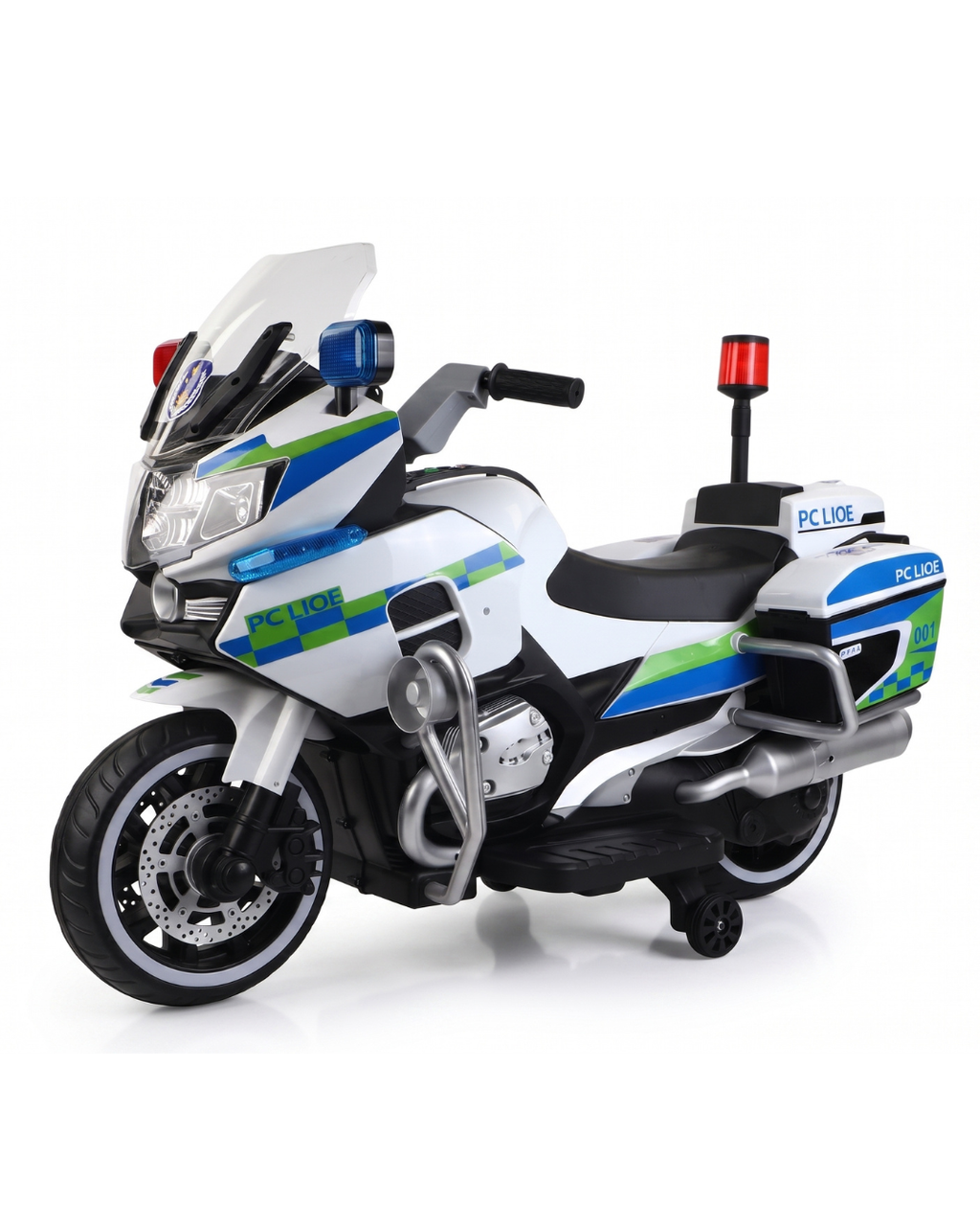 Kids Electric Ride-On Police Motorcycle – 12V Battery Powered Toy Bike with Training Wheels & LED Lights