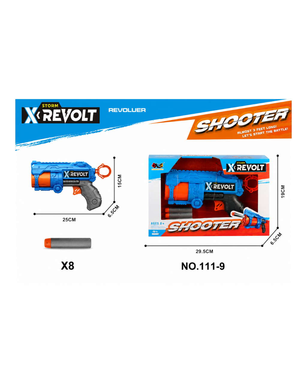 X-Revolt Storm Revolver Soft Bullet Shooter Toy Gun with 8 Foam Darts