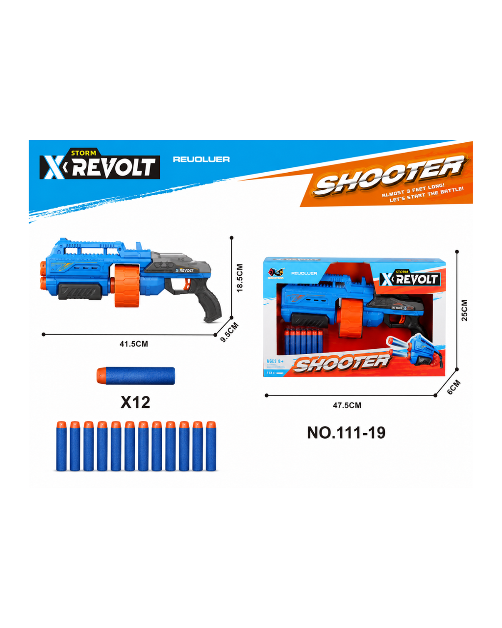X-Revolt Storm Shooter Foam Dart Blaster Gun with 12 Soft Foam Darts